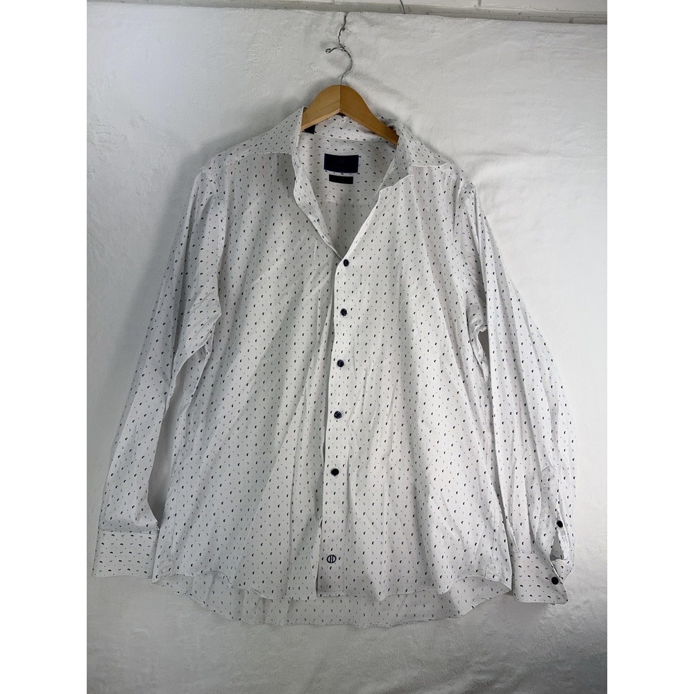 David Donahue Shirt Mens Extra Large White Blue Fusion Performance Paisley Dot